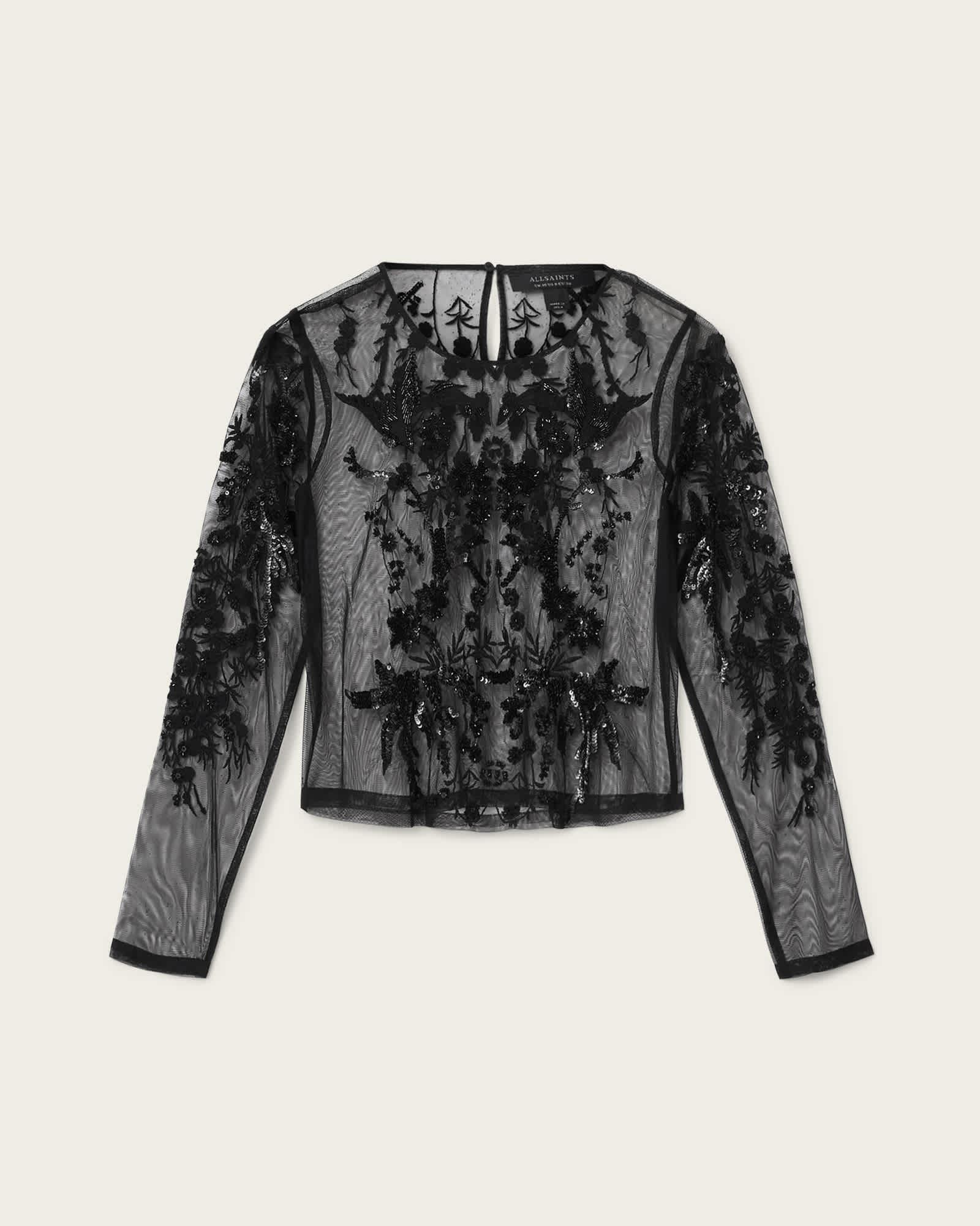 Greta Embellished Tulle Top Black | ALLSAINTS US Product Image