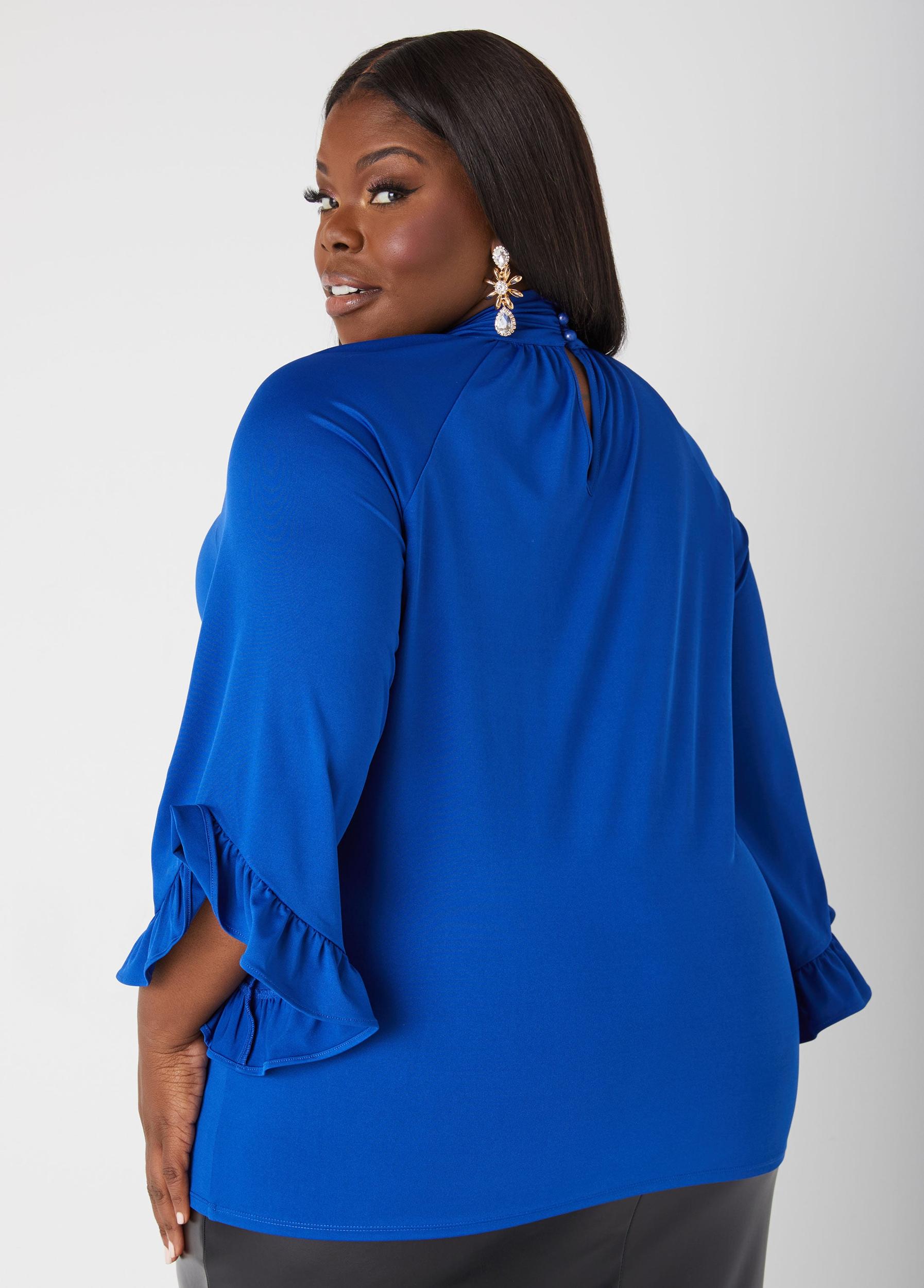 Ruffle Trimmed Mock Neck Top Product Image