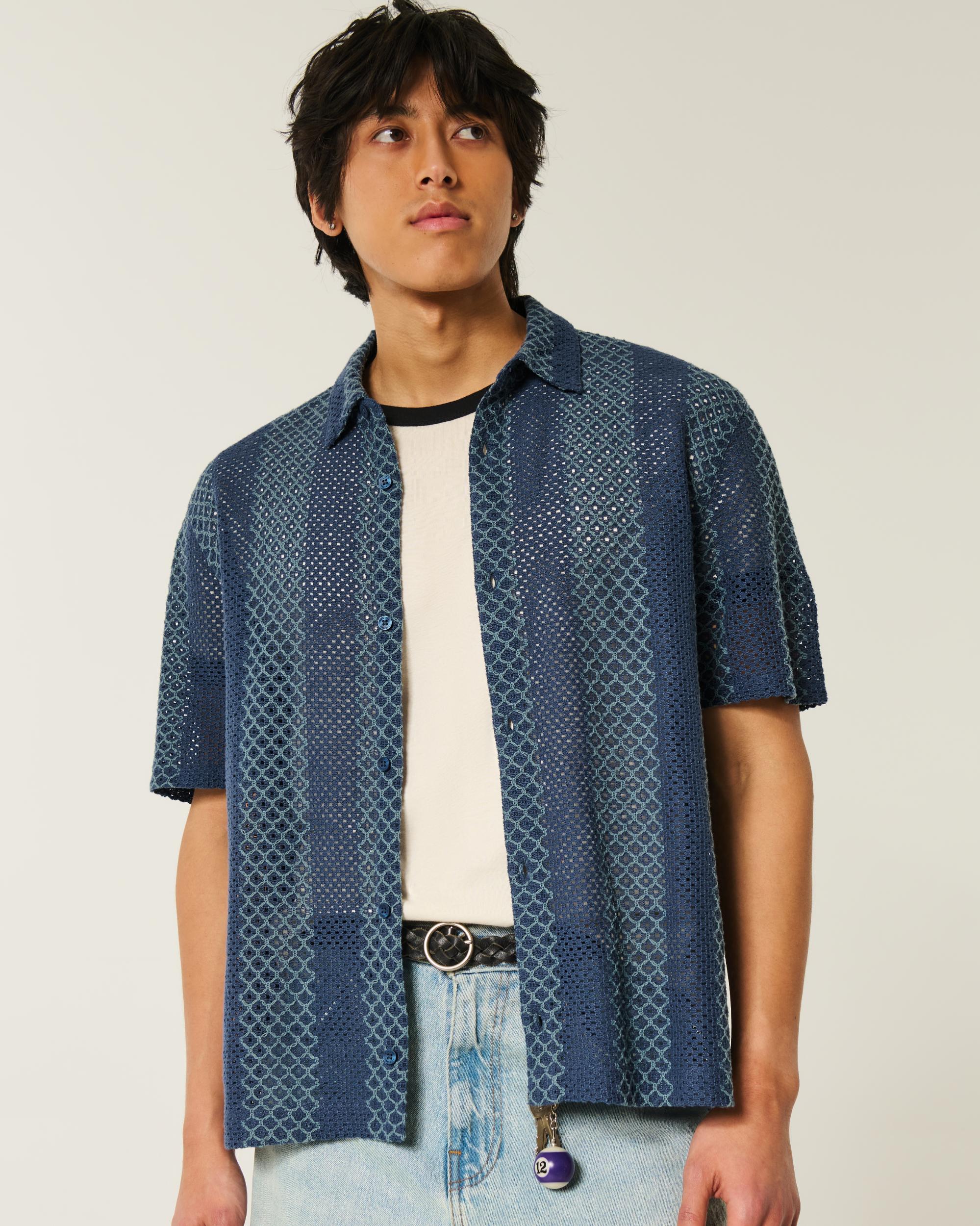 Boxy Short-Sleeve Crochet-Style Shirt Product Image