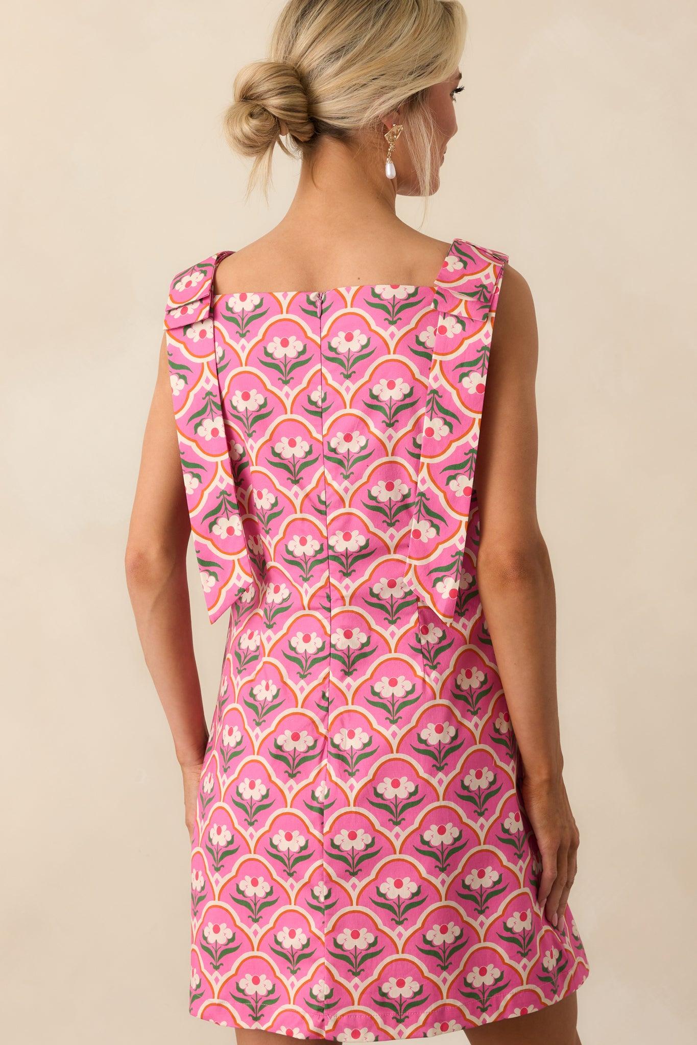 Someone So Lovely Pink Geometric Floral Print Cotton Mini Dress Product Image