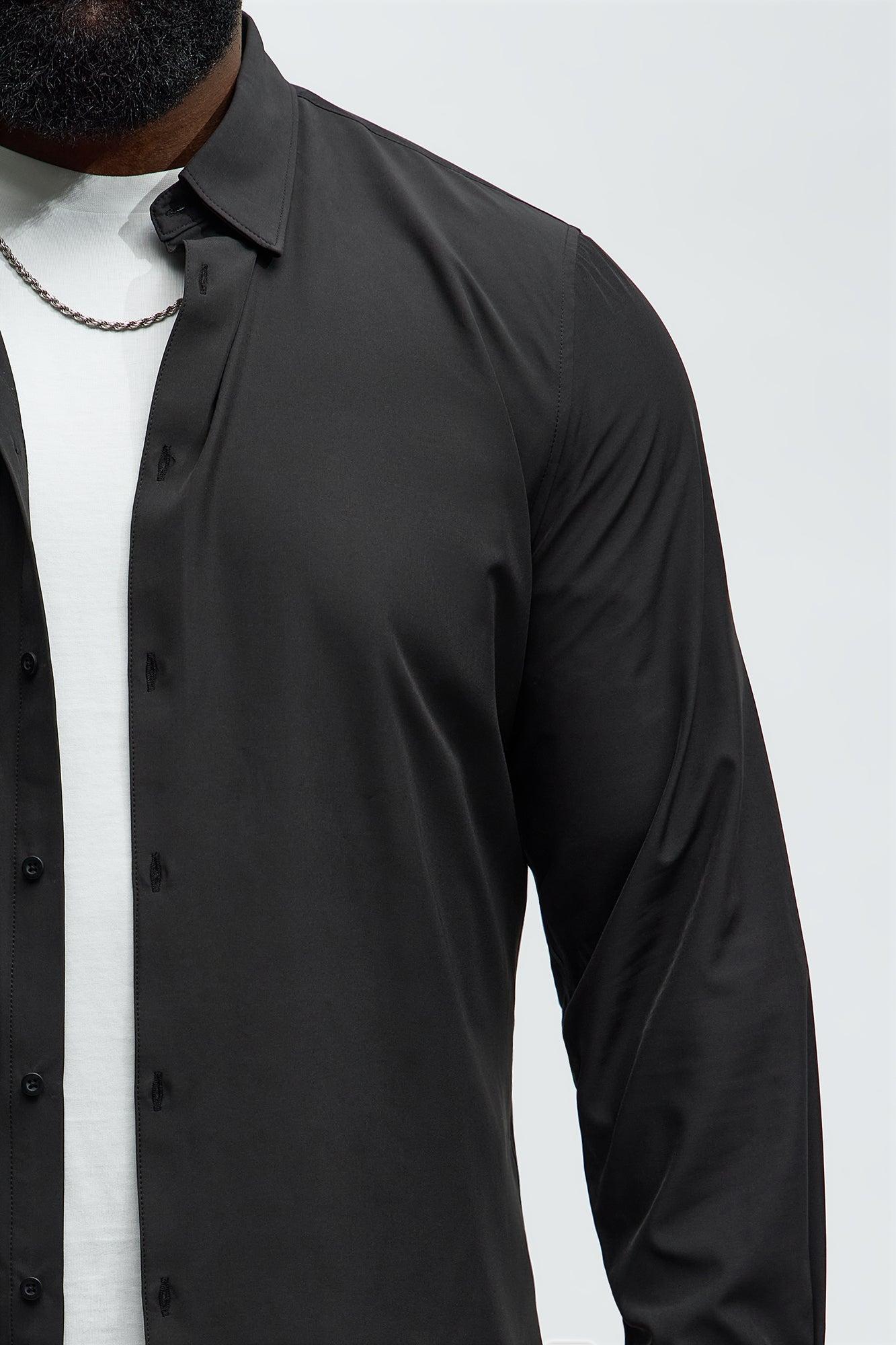 Slim Long Sleeve Stretch Shirt - Black Product Image