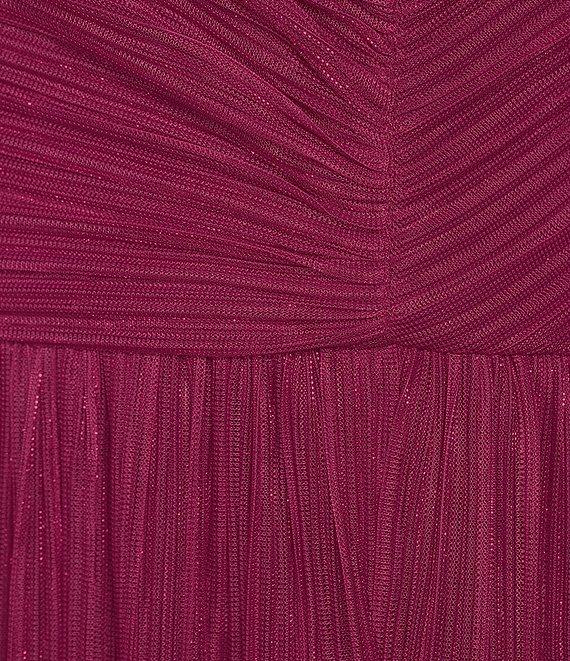 Alex Evenings Shimmer Sleeveless Spaghetti Strap Sweetheart Neck Front Slit Pleated Gown Product Image