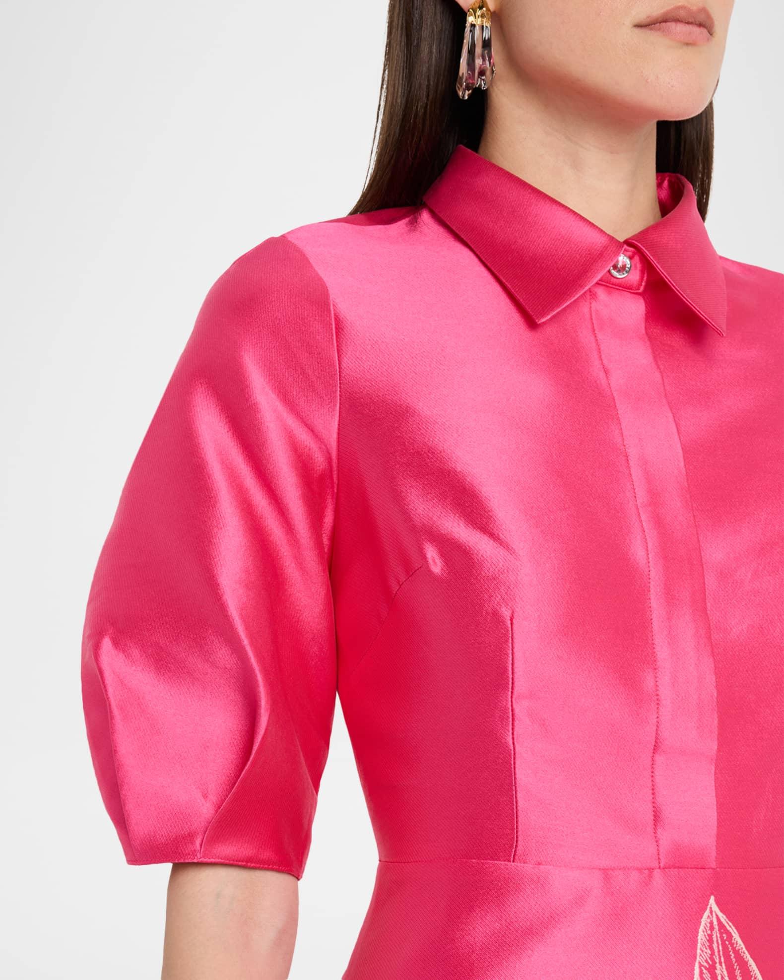 Puff-Sleeve Gazar Midi Shirtdress Product Image