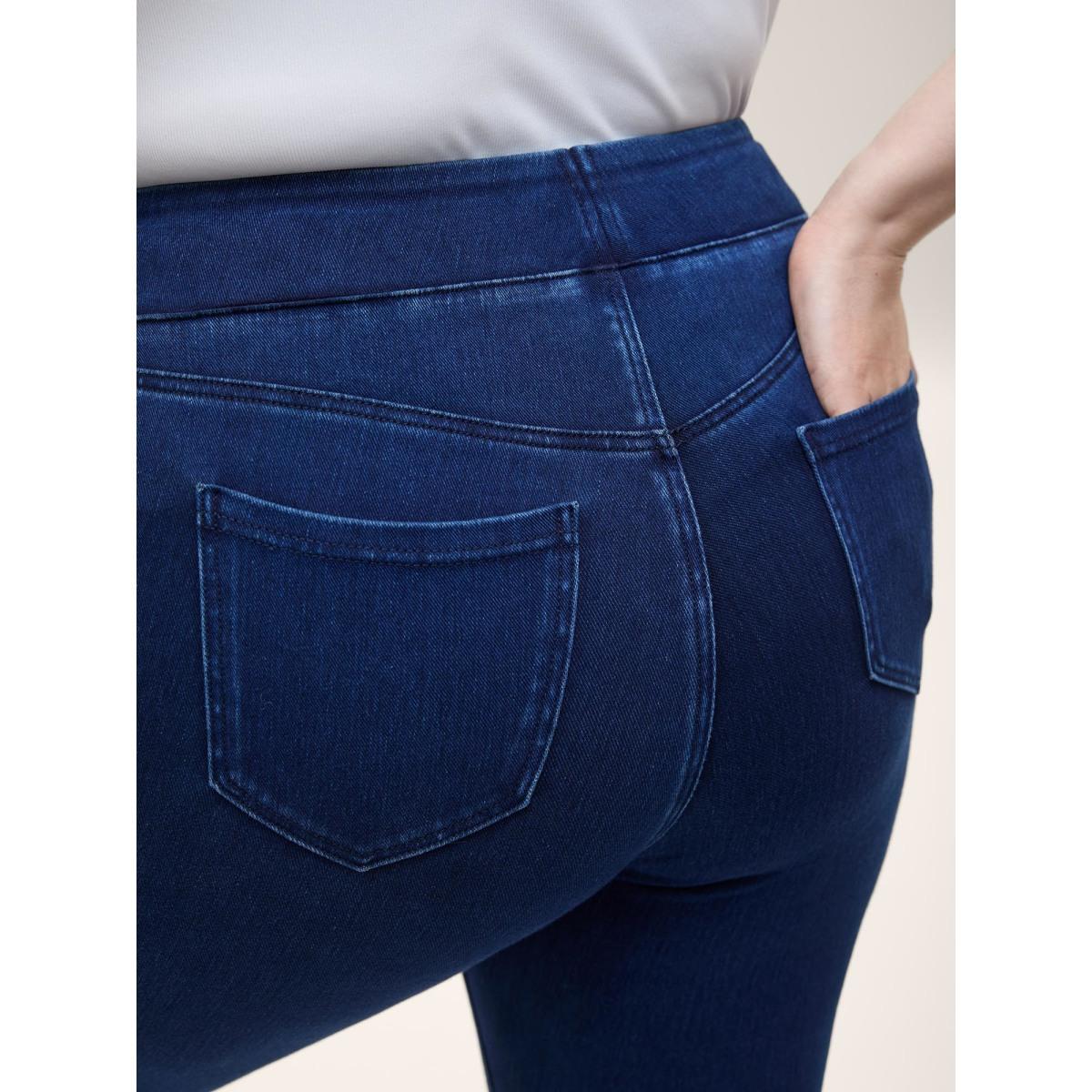 Plus Size Yoga Stretch Classic Skinny Fit Knit Denim Women Darkindigo Leisure High stretch Slanted pocket Jeans BloomChic 18-20/2X Product Image