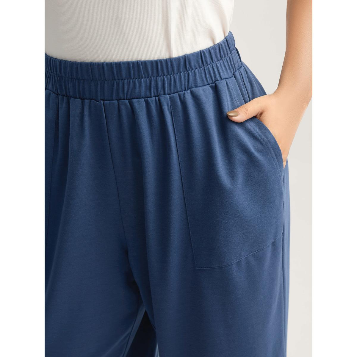 Plus Size Mid Waist Rolled Hem Straight-Leg Solid Pants Women DimGray At the Office Straight Leg Mid Rise Office Pants BloomChic 22-24/3X Product Image