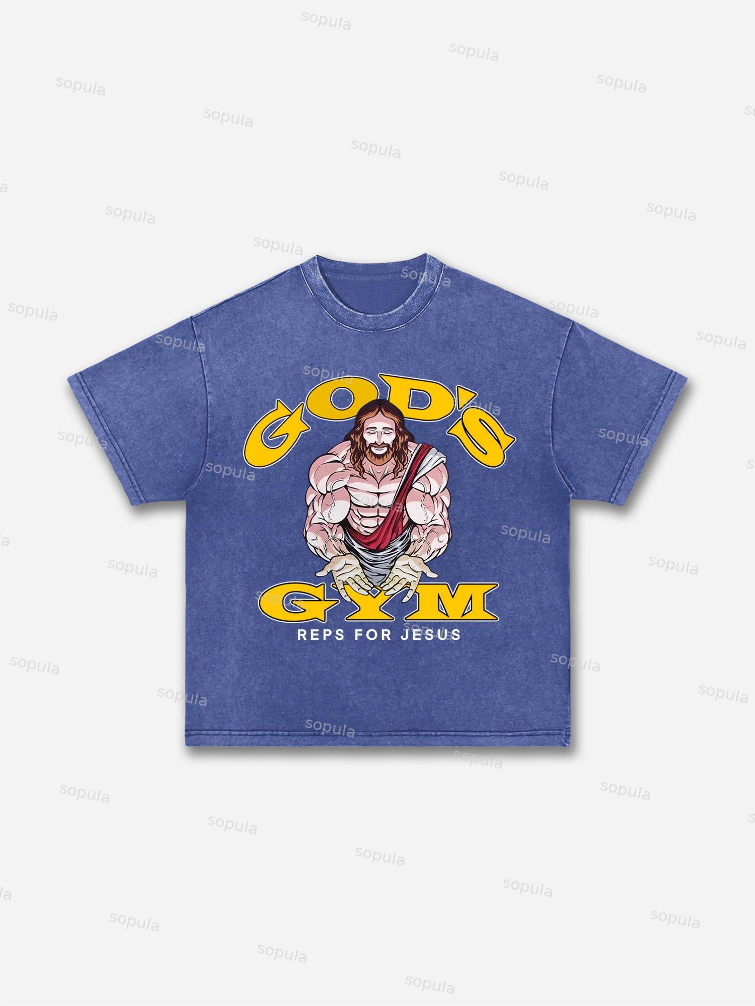 God's Gym Reps For Jesus Fitness Graphic Acid Wash T-shirt Product Image