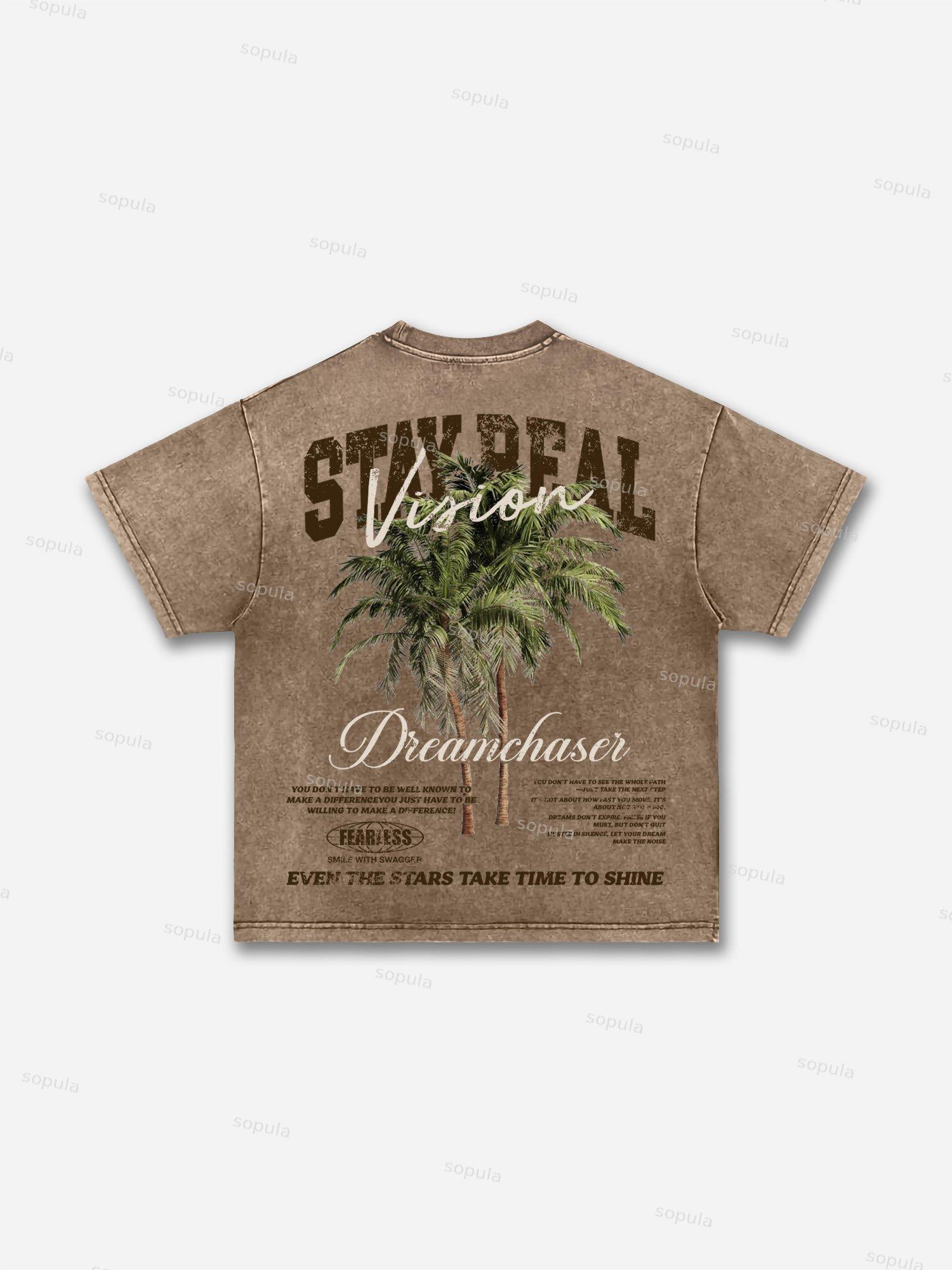 Stay Real Coconut Vacation Vintage Graphic Washed T-shirt Product Image