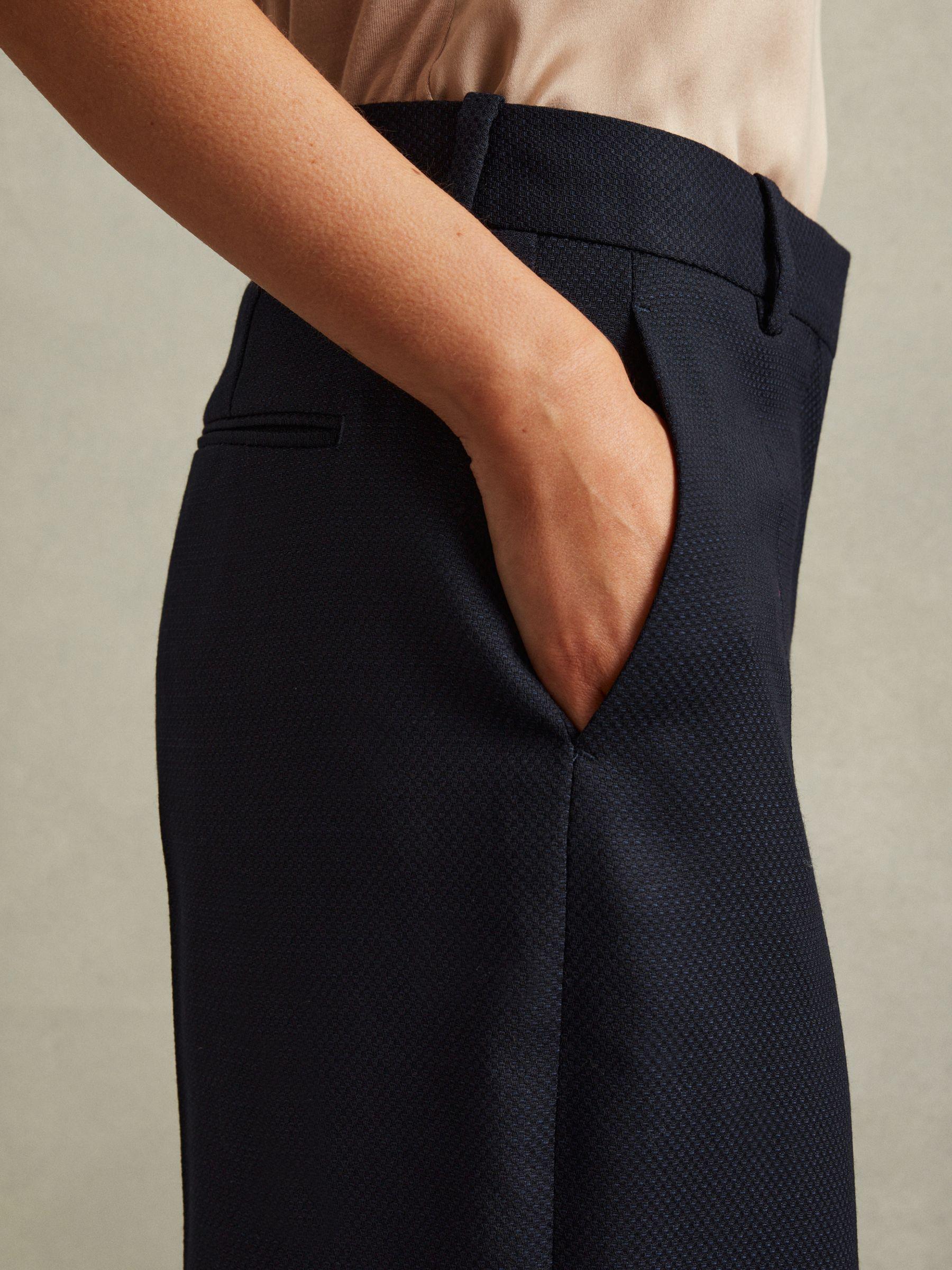 Textured Wide Leg Suit Trousers in Navy Product Image