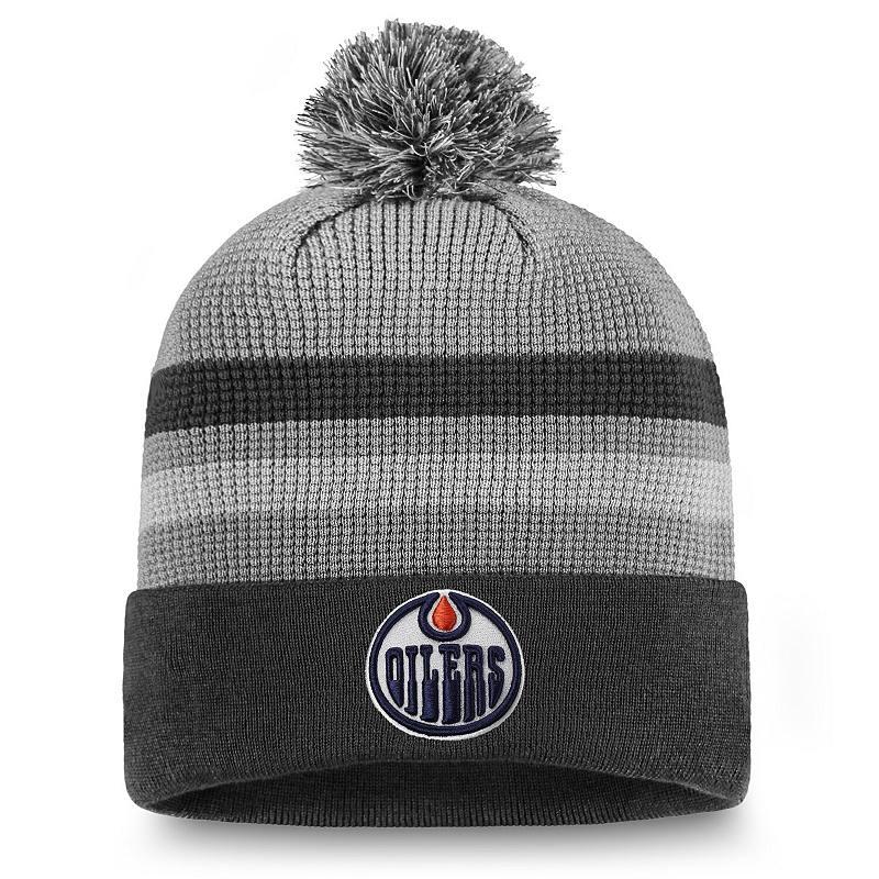 Men's Fanatics Gray Edmonton Oilers Authentic Pro Home Ice Cuffed Knit Hat with Pom, Oil Grey Product Image