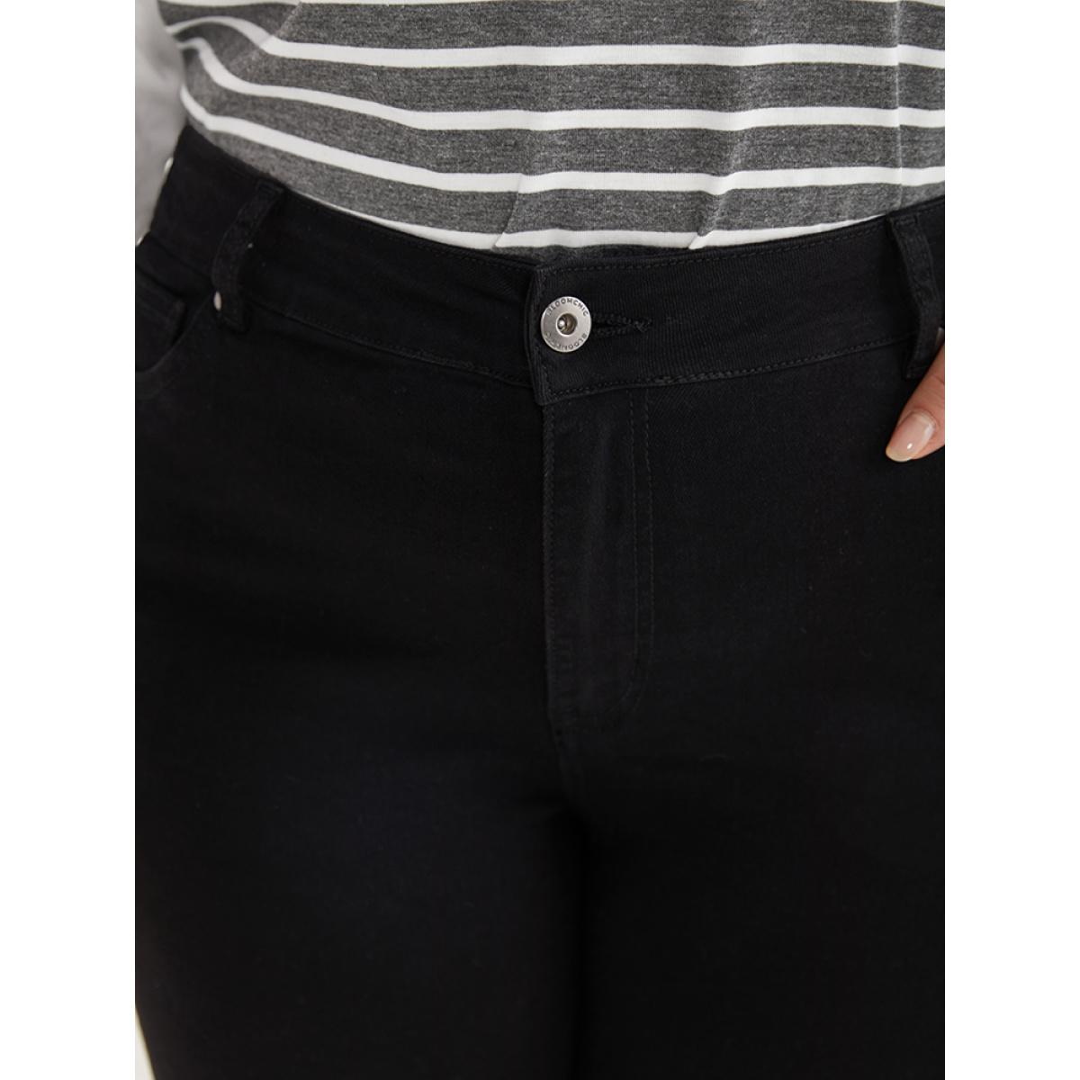 Plus Size Plain Black Wash Zipper Fly Jeans Women Black Casual Plain Plain High stretch Pocket Jeans BloomChic 22/3X Product Image