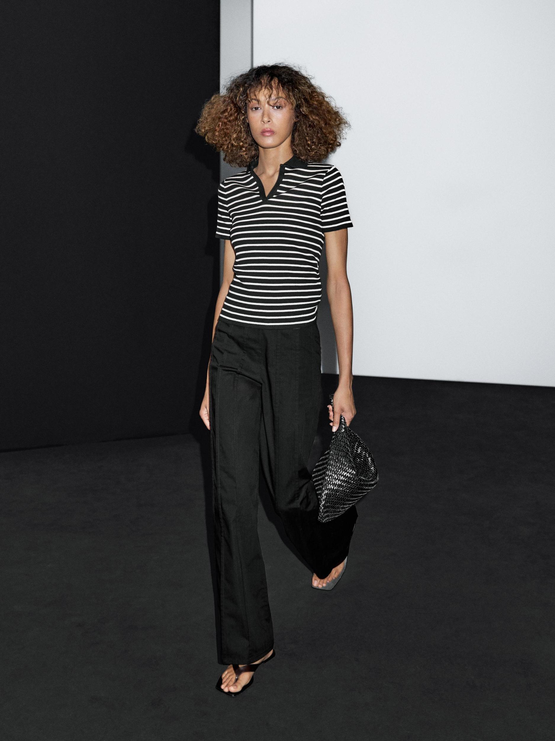 Striped cotton blend polo T-shirt Product Image