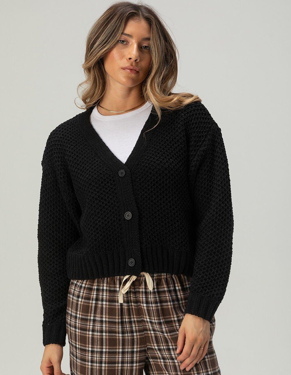 FULL TILT Chenille V-Neck Womens Cardigan - BLACK Product Image