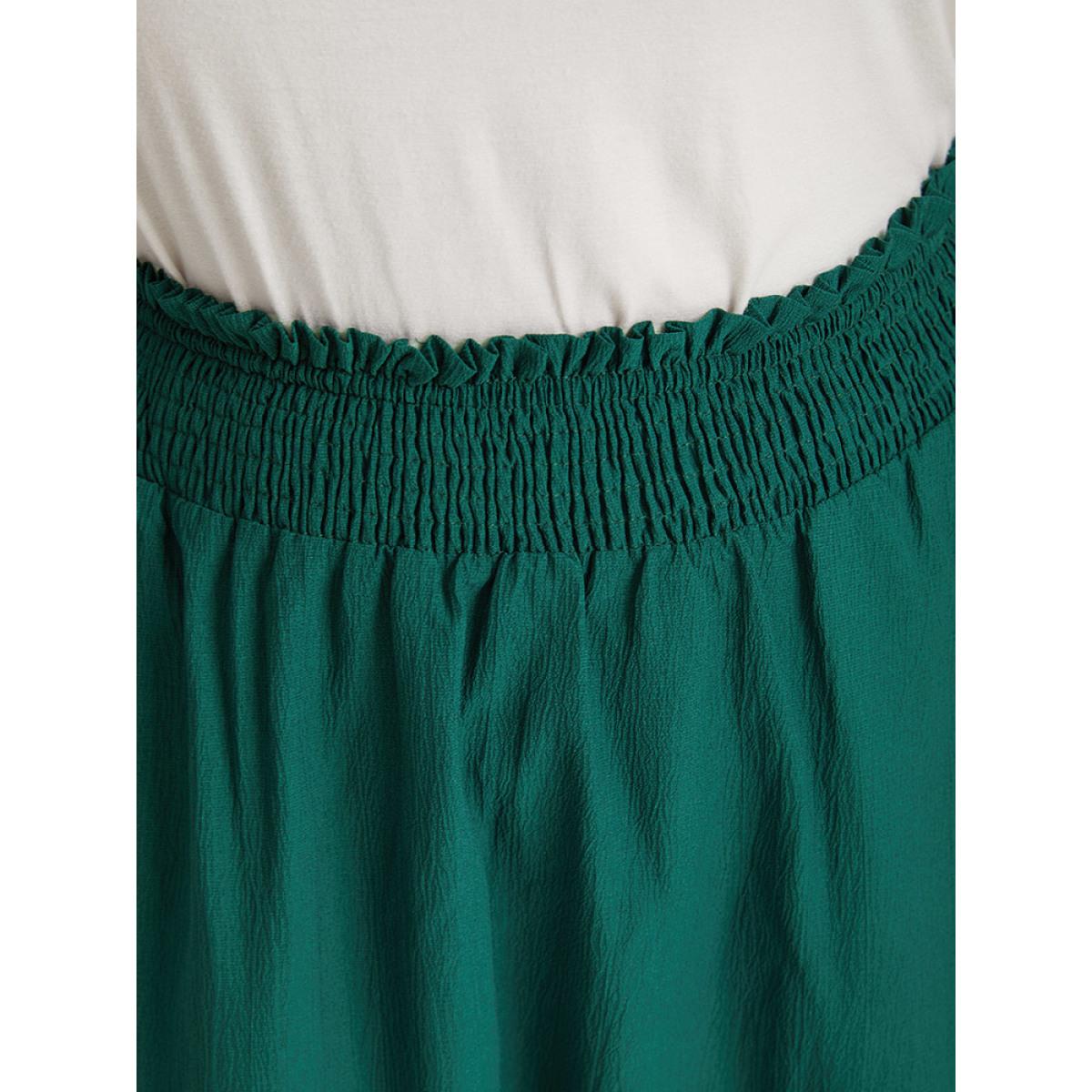 Plus Size Plain Pocket Shirred Split Side Flutter Skirt Women Cyan Casual Plain No stretch Pocket Dailywear Skirts BloomChic 22-24/3X Product Image