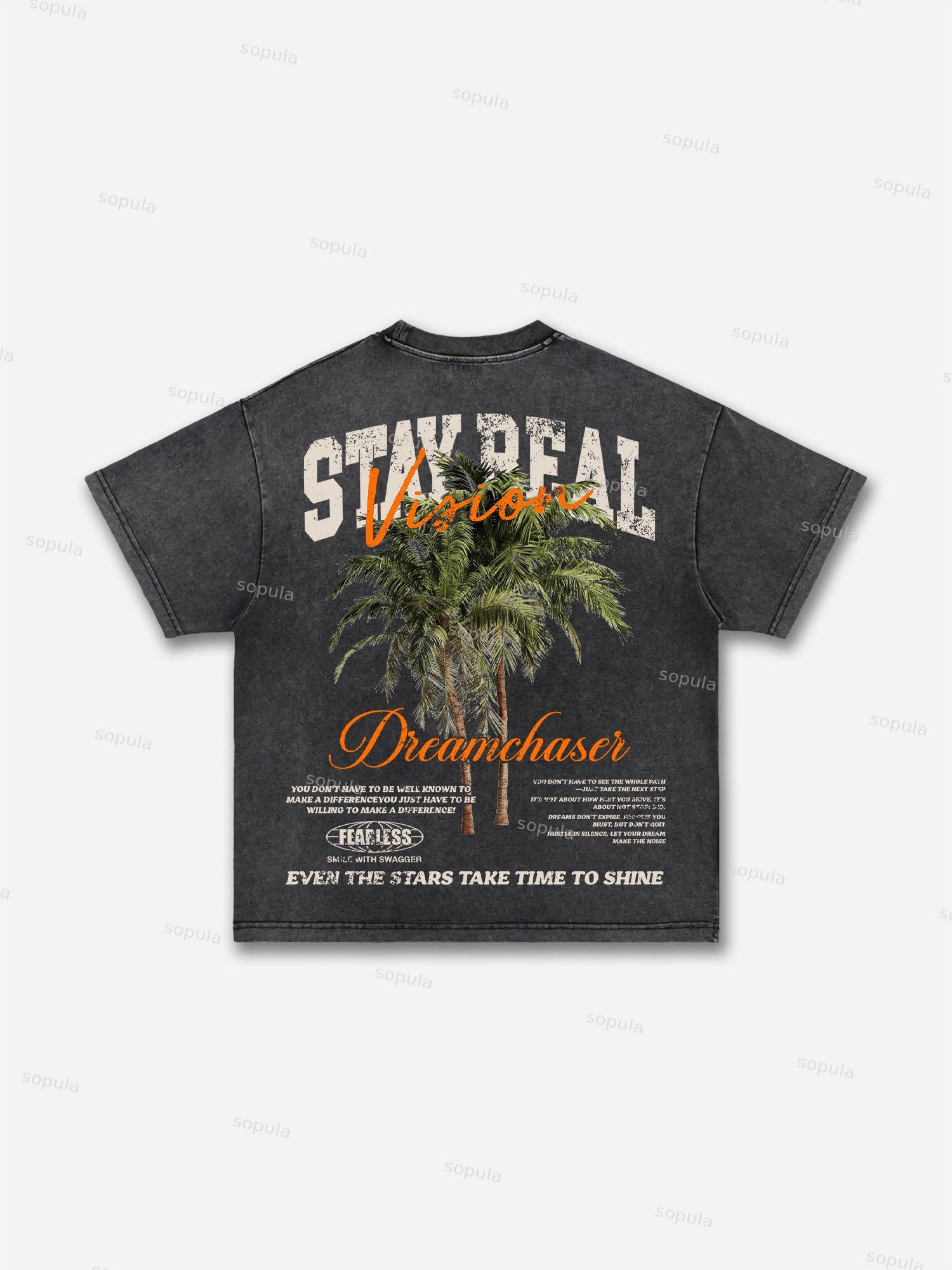 Stay Real Coconut Vacation Vintage Graphic Washed T-shirt Product Image