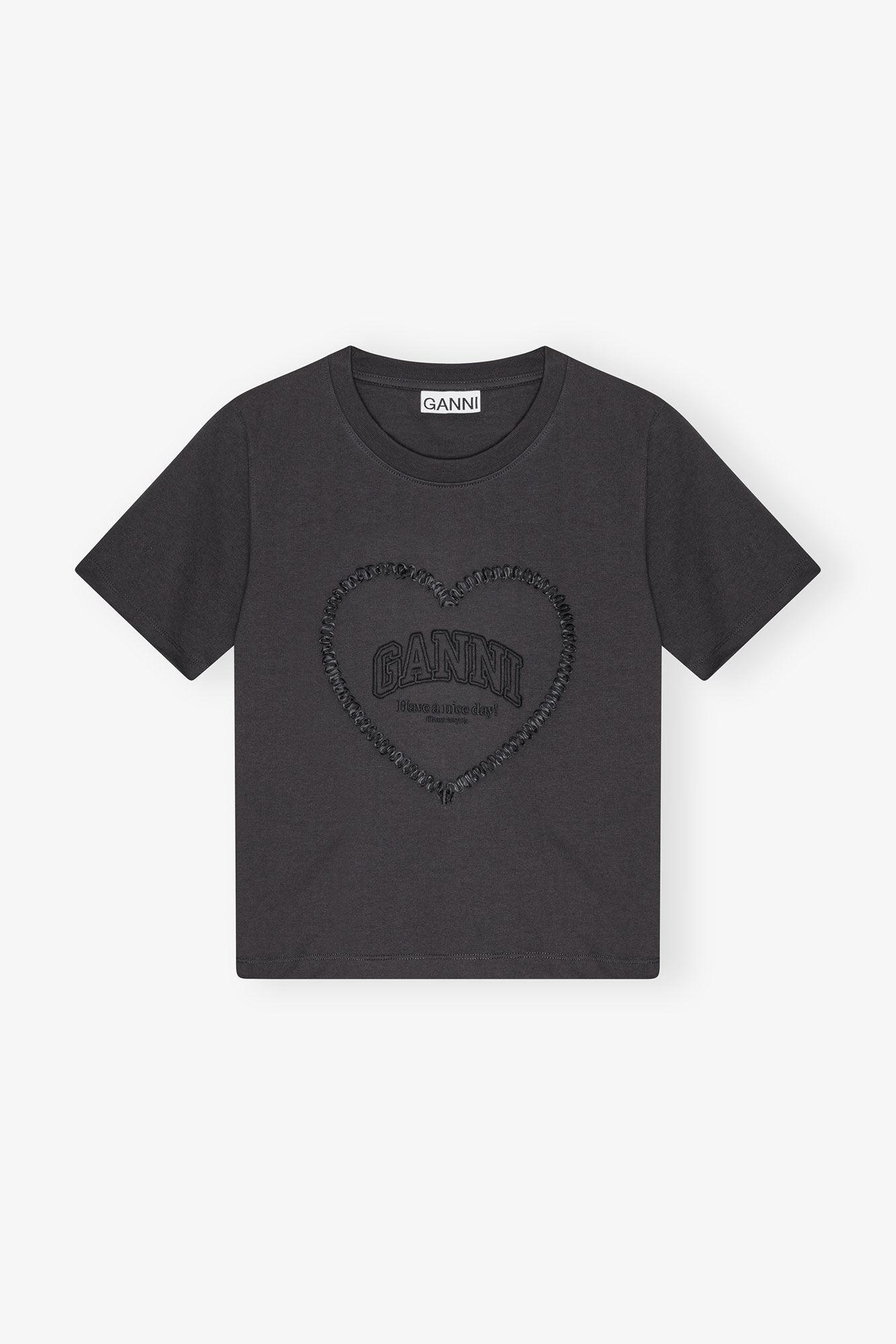 Black Cropped Heart T-Shirt Product Image