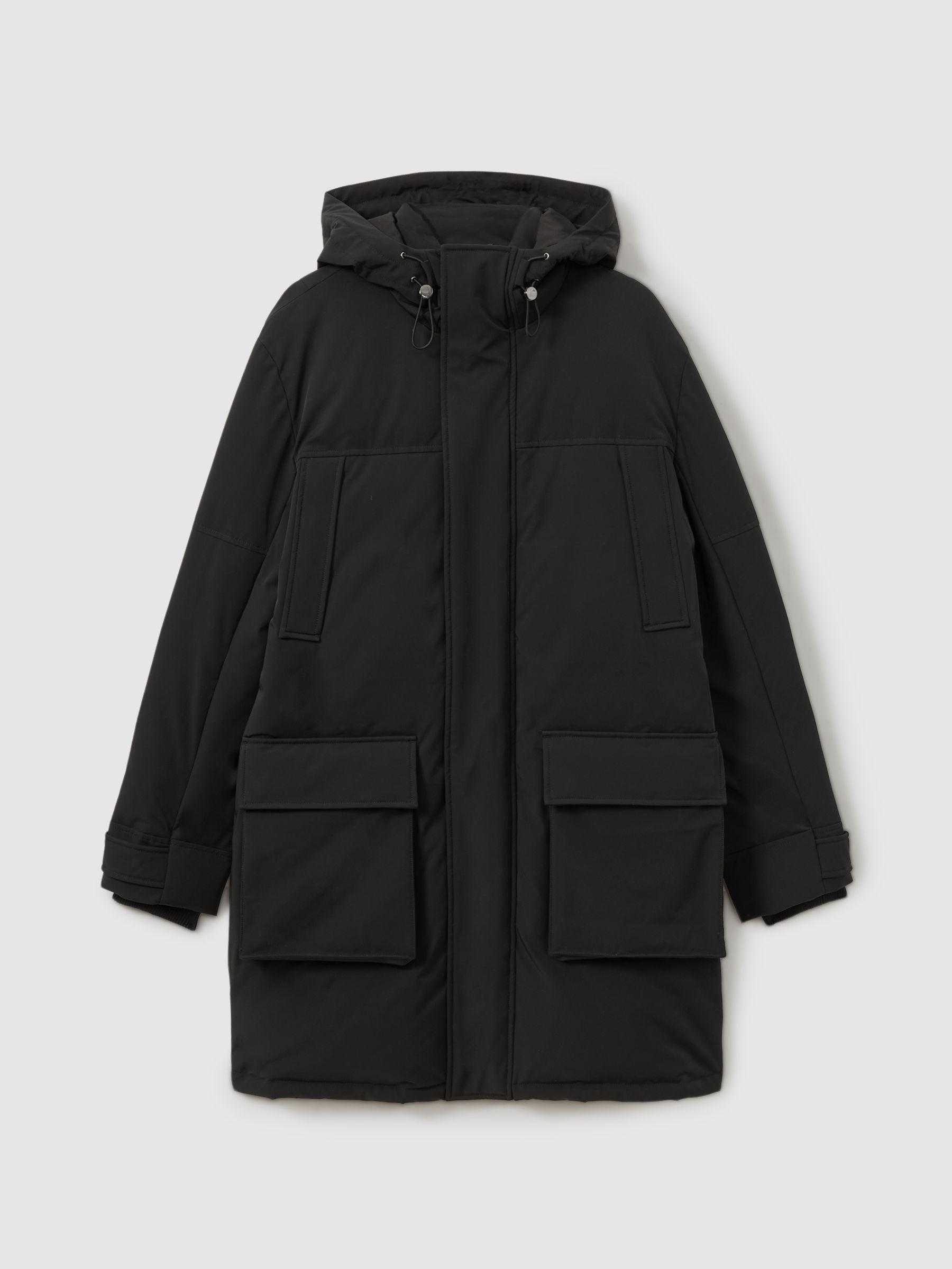Hooded Shell Down Coat in Black Product Image