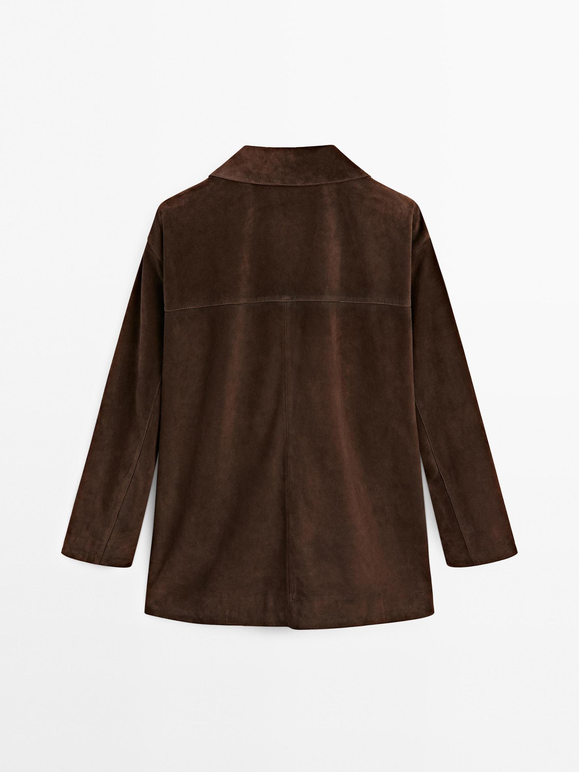 Split suede leather jacket with pockets Product Image