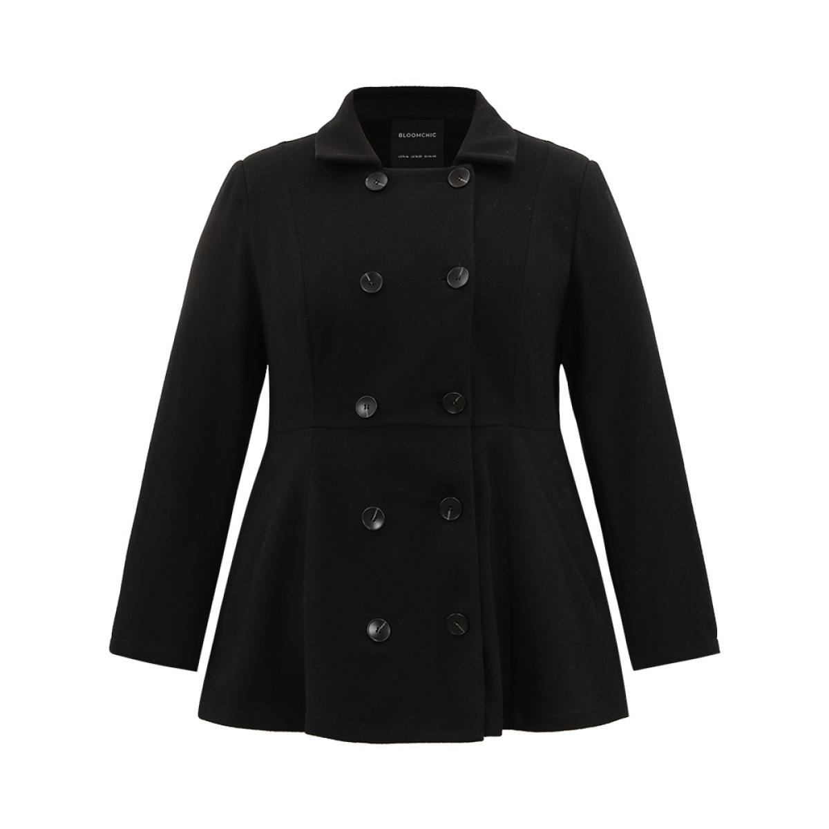 Plus Size Lapel Collar Double Breasted Blazer Black Women Dailywear Plain Plain Sleeve Long Sleeve Lapel Collar 12/L Pocket Casual Blazers BloomChic Product Image