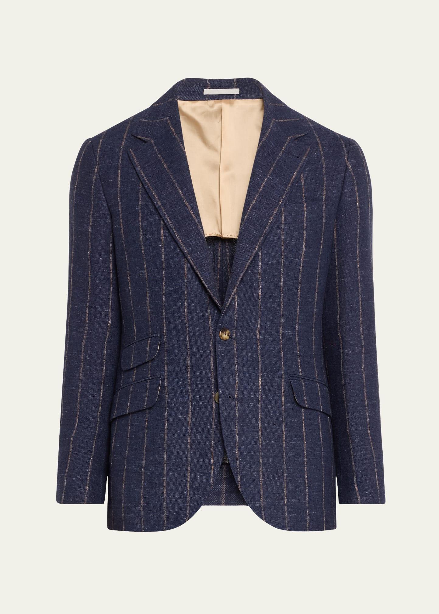 Mens Striped Linen-Blend Suit Product Image