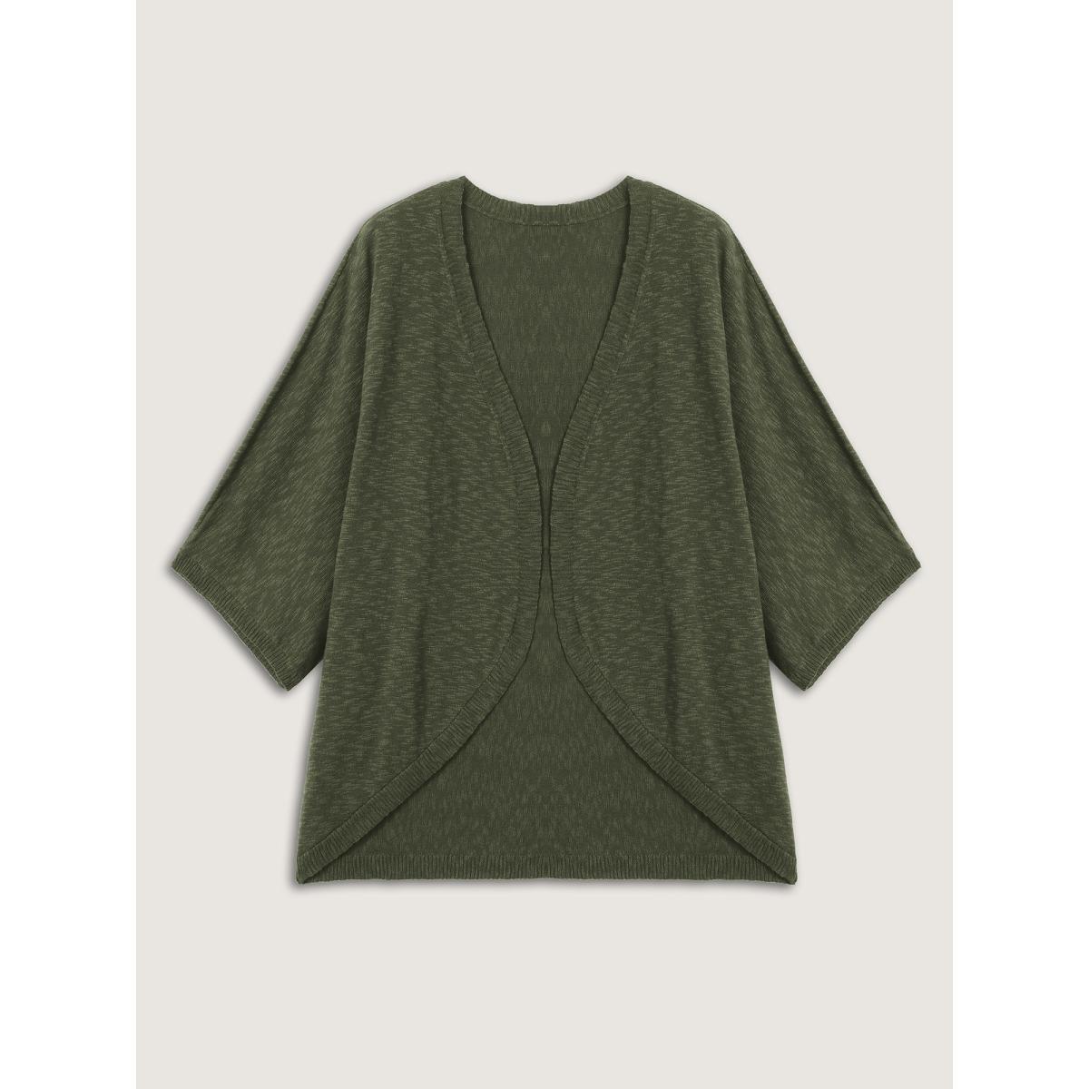 Plus Size Curvy Hem Solid Open-Front Lightweight Cardigan ArmyGreen Women Leisure Loose Half Sleeve Casual Cardigans BloomChic 10/M Product Image