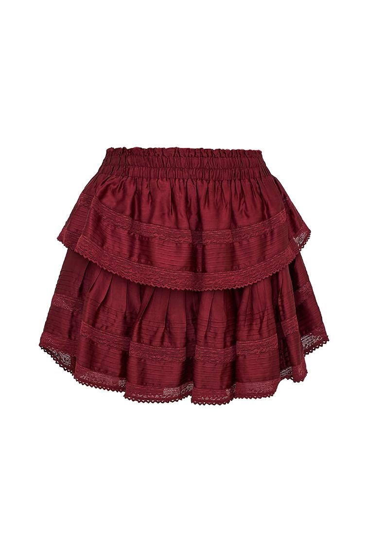 Ruffle Mini Tiered Skirt - OXBLOOD Product Image