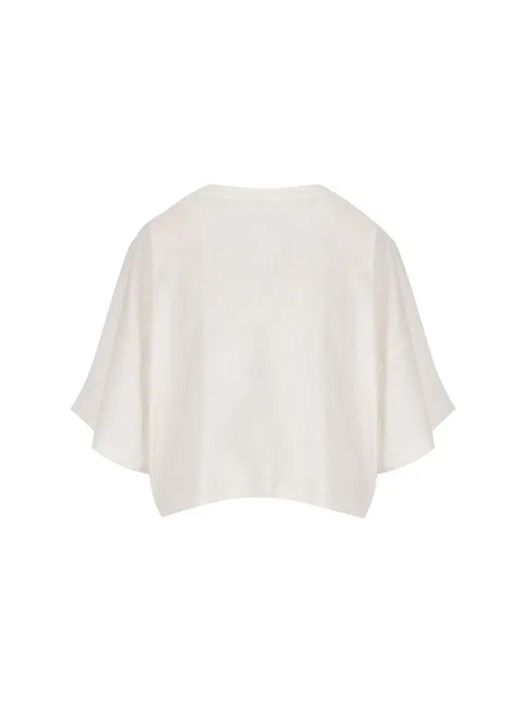CHLOÉ White Cropped Crewneck T-shirt With Maxi Logo Print On The Front In Cotton Woman In Multicolor Product Image