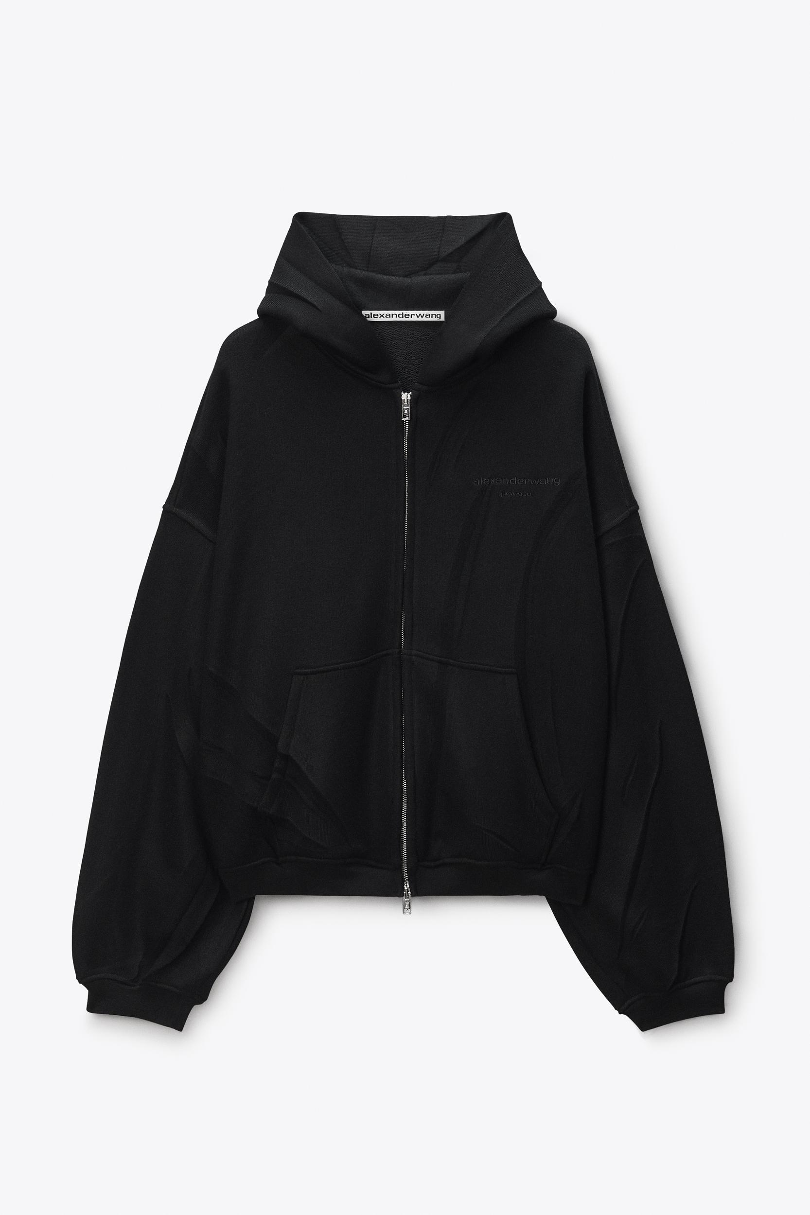 Black Creased Terry Hoodie Product Image