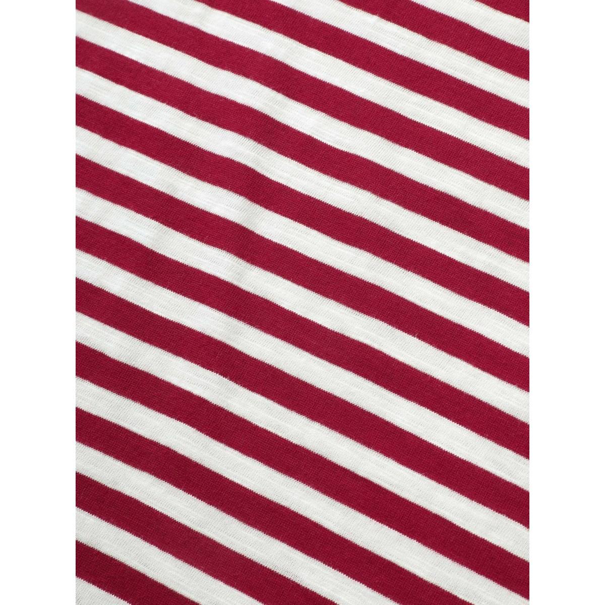 Plus Size Cotton Contrast Striped V Neck T-shirt Scarlet Women Casual Contrast Striped V-neck Everyday T-shirts BloomChic 28/5X Product Image