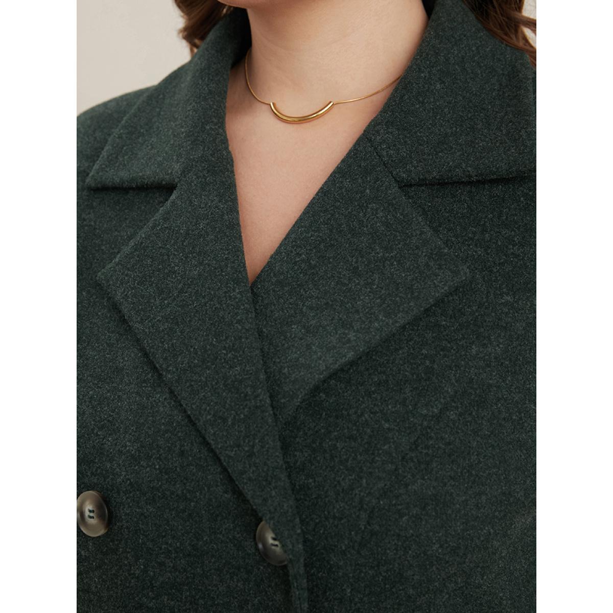 Plus Size Solid Pocket Double Breasted Heather Overlap Collar Coat Women DarkGreen Casual Plain Bodycon Ladies Dailywear Winter Coats BloomChic 30/6X Product Image