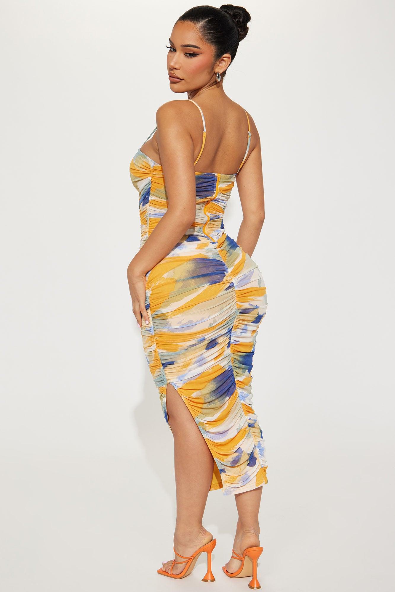 Painted In Mesh Midi Dress - Multi Color Product Image