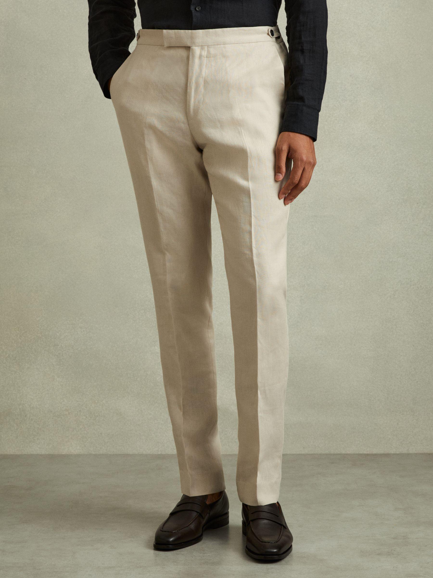 Linen Side Adjuster Trousers in Oatmeal Product Image