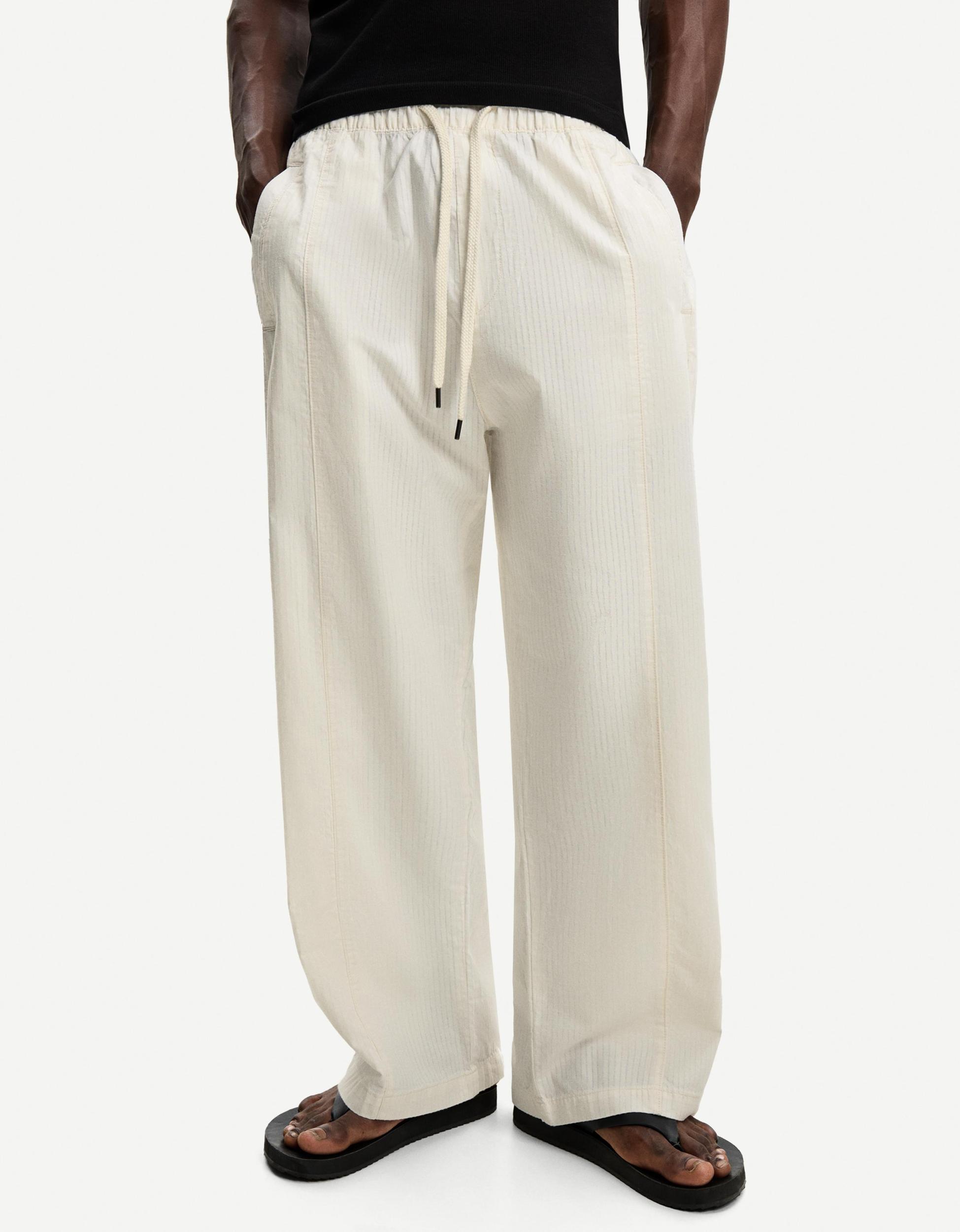 Super baggy fabric striped pants Product Image