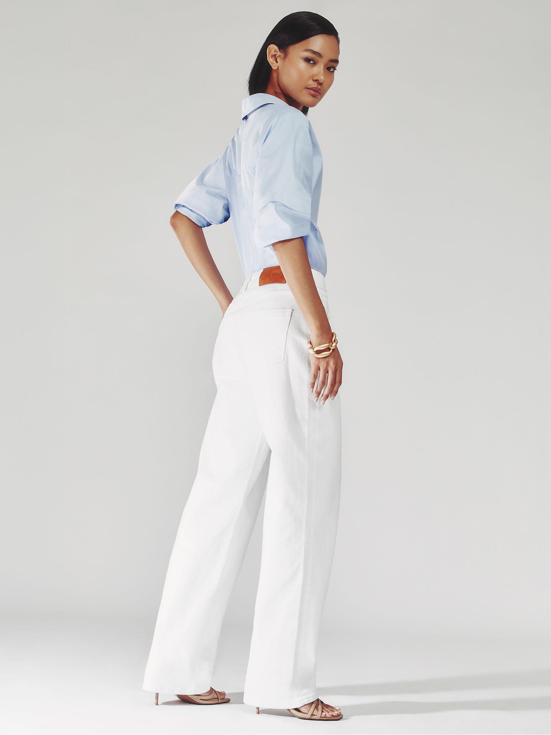 Petite Straight Leg Turn Up Jeans in White Product Image