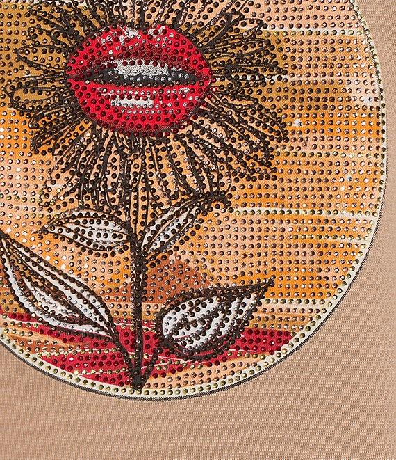 Guess Logo Detailed/Desert Flower Rhinestone Graphic Short Sleeve T-Shirt Product Image