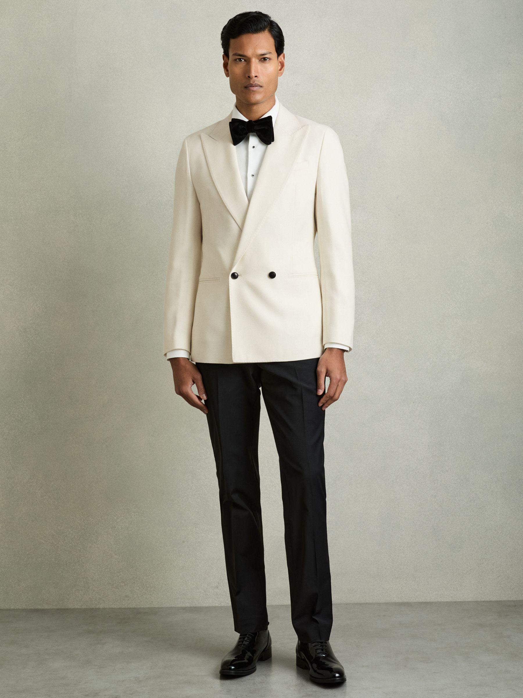 Regular-Fit Double-Breasted Sharkskin Wool-Blend Suit Blazer in Charcoal Grey Product Image