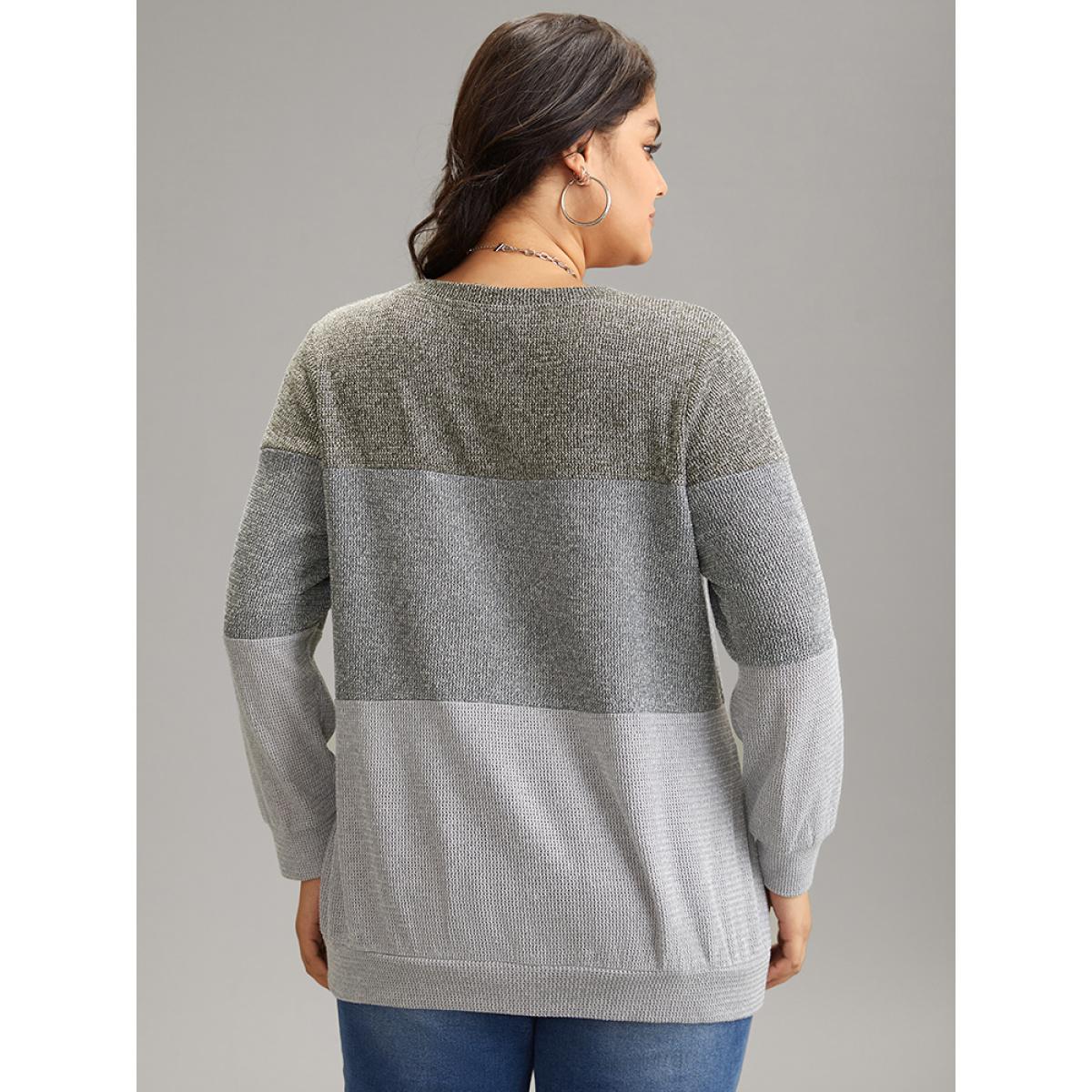 Plus Size Heather Colorblock Contrast Knit Sweatshirt Women Multicolor Casual Heather Round Neck Dailywear Sweatshirts BloomChic 14-16/1X Product Image