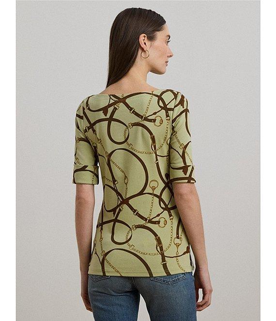 Lauren Ralph Lauren Printed Boatneck Elbow Length Sleeve Tee Shirt Product Image