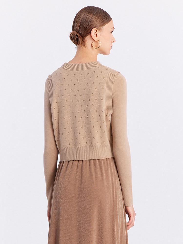 Jacquard Vest And Knit Dress Two-Piece Set Product Image