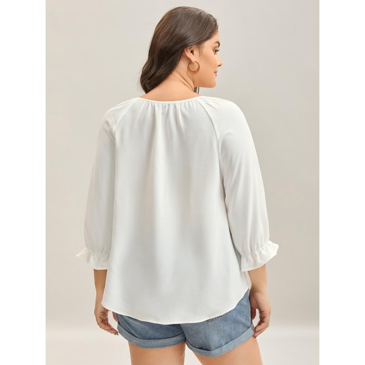 Plus Size Originalwhite Boho Print Neck Tassels Shirt Women Boho Elbow-length sleeve Notched collar Vacation Blouses BloomChic 10/M Product Image