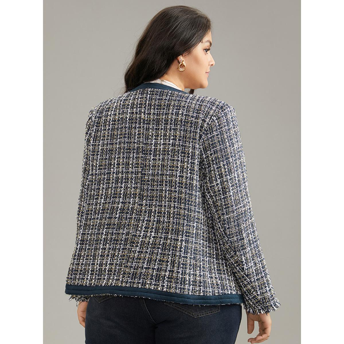 Plus Size Tweed Patchwork Contrast Pocket Jacket Women Indigo Texture Pocket Work Jackets BloomChic 30/6X Product Image