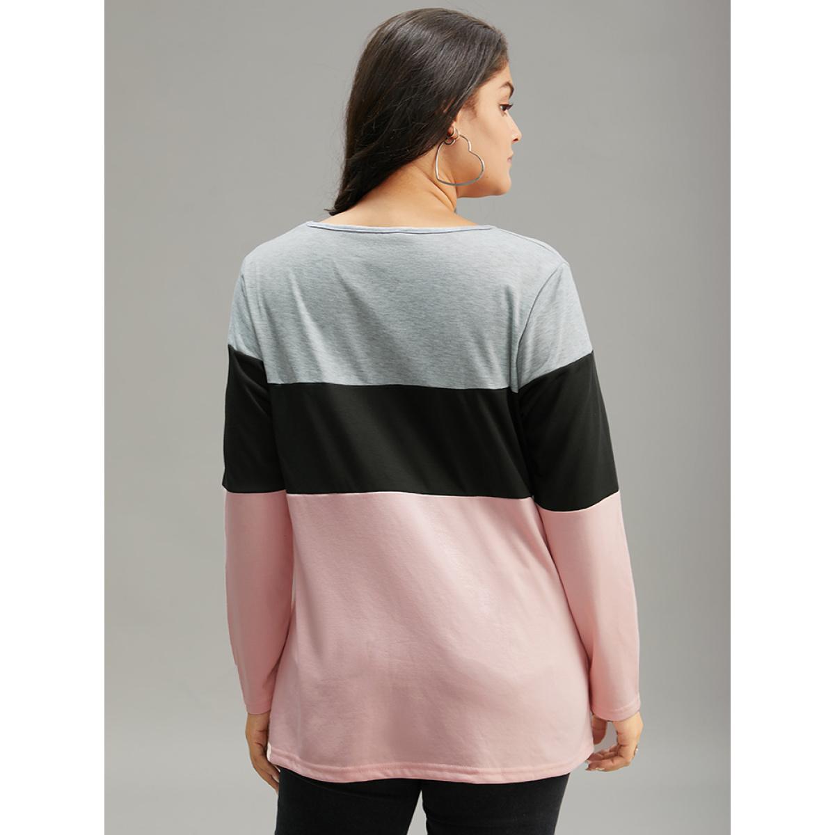 Plus Size Colorblock Contrast Crisscross V Neck Sweatshirt Women Multicolor Casual Contrast V-neck Everyday Sweatshirts BloomChic 10/M Product Image