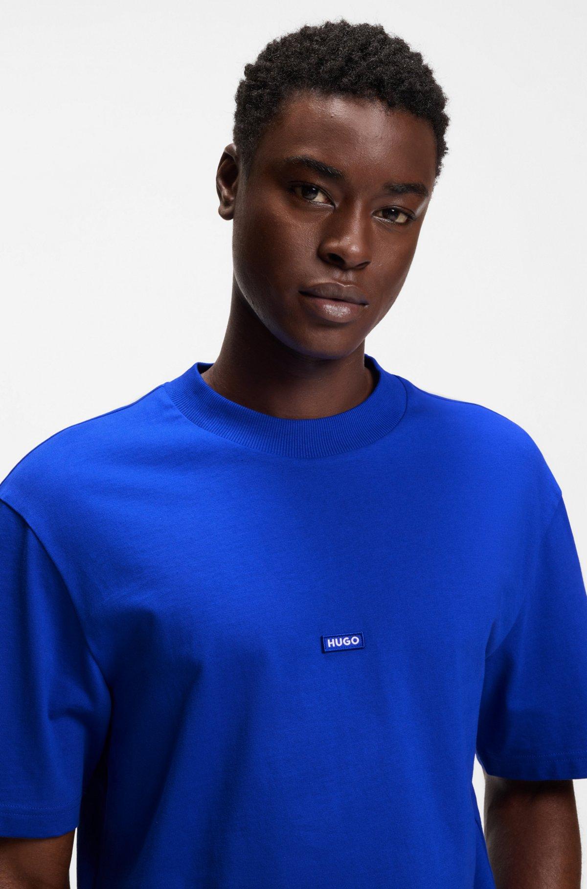 Cotton-jersey T-shirt with blue logo patch Product Image