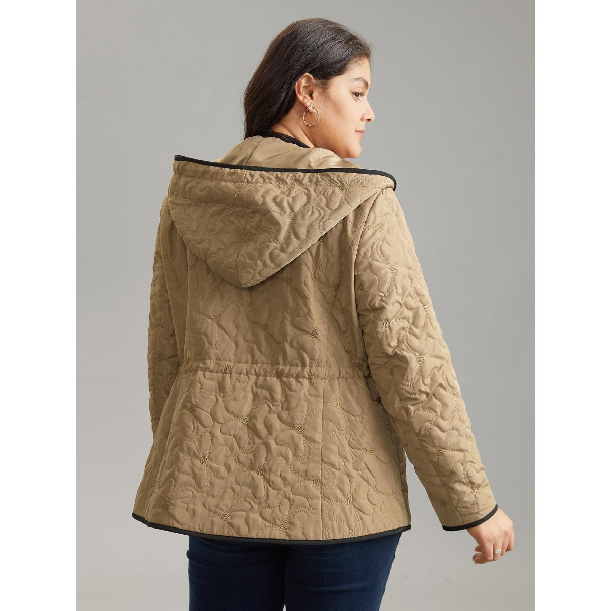 Plus Size Contrast Trim Drawstring Quilted Padded Jacket Women Bronze Lined Pocket Dailywear Jackets BloomChic 28/5X Product Image