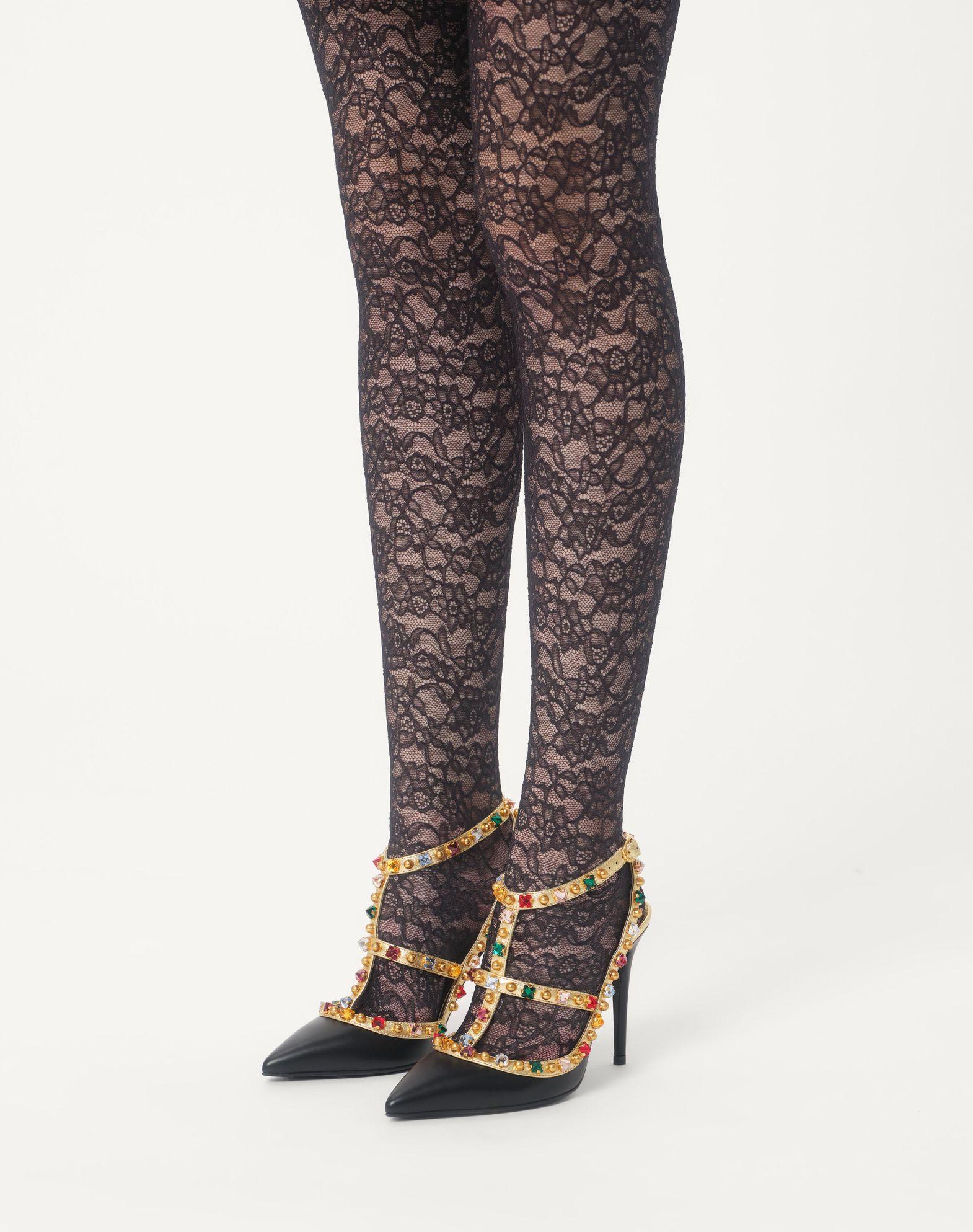 Rockstud Calfskin Pumps With Cabochon And 100Mm Crystals Product Image