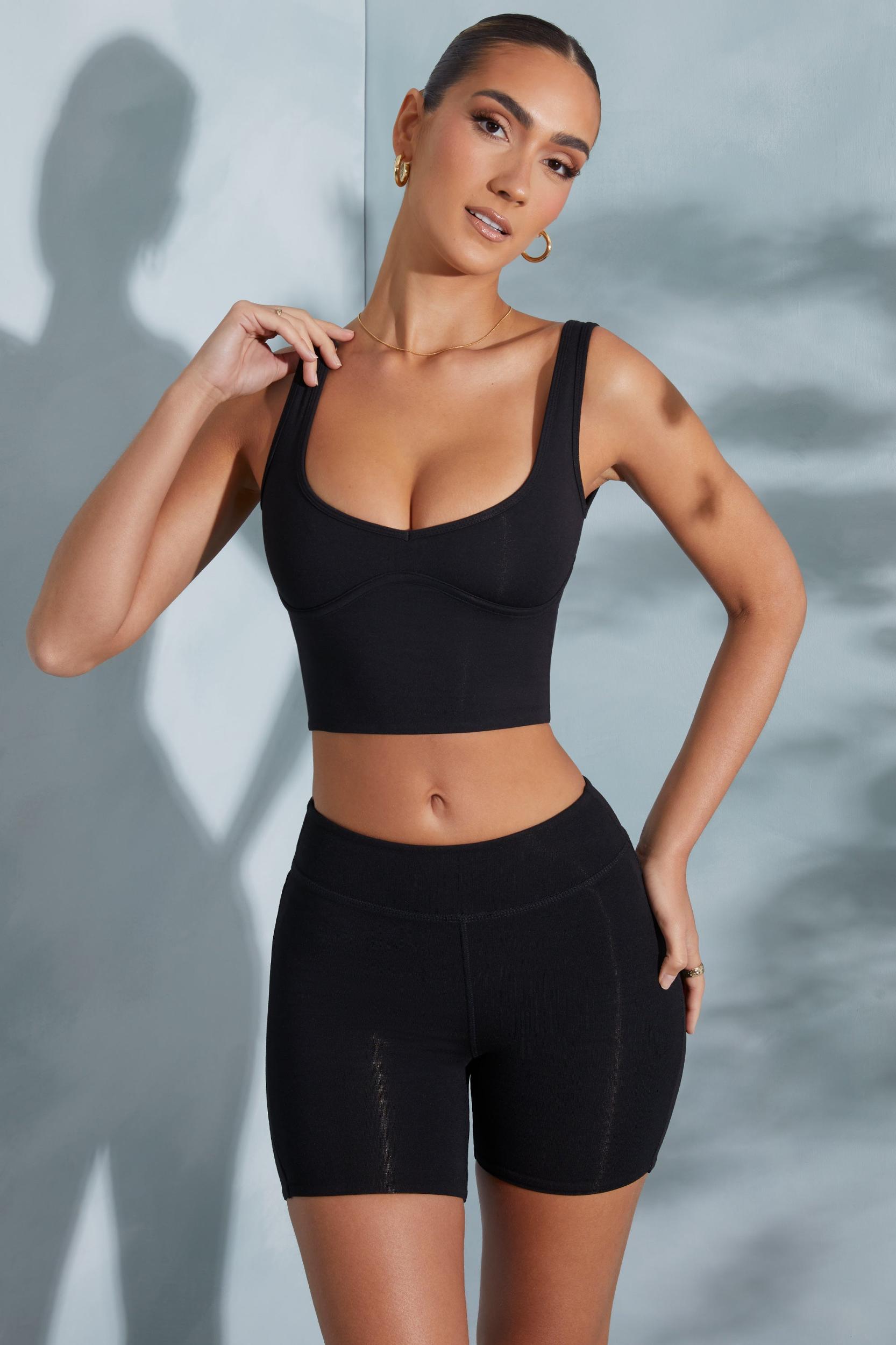 Sweetheart Neckline Crop Top in Black Product Image