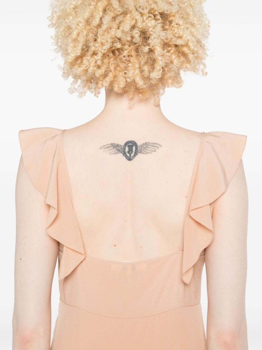 CHLOÉ Long Silk Dress With Flared Skirt And Ruffled Straps In Beige Product Image