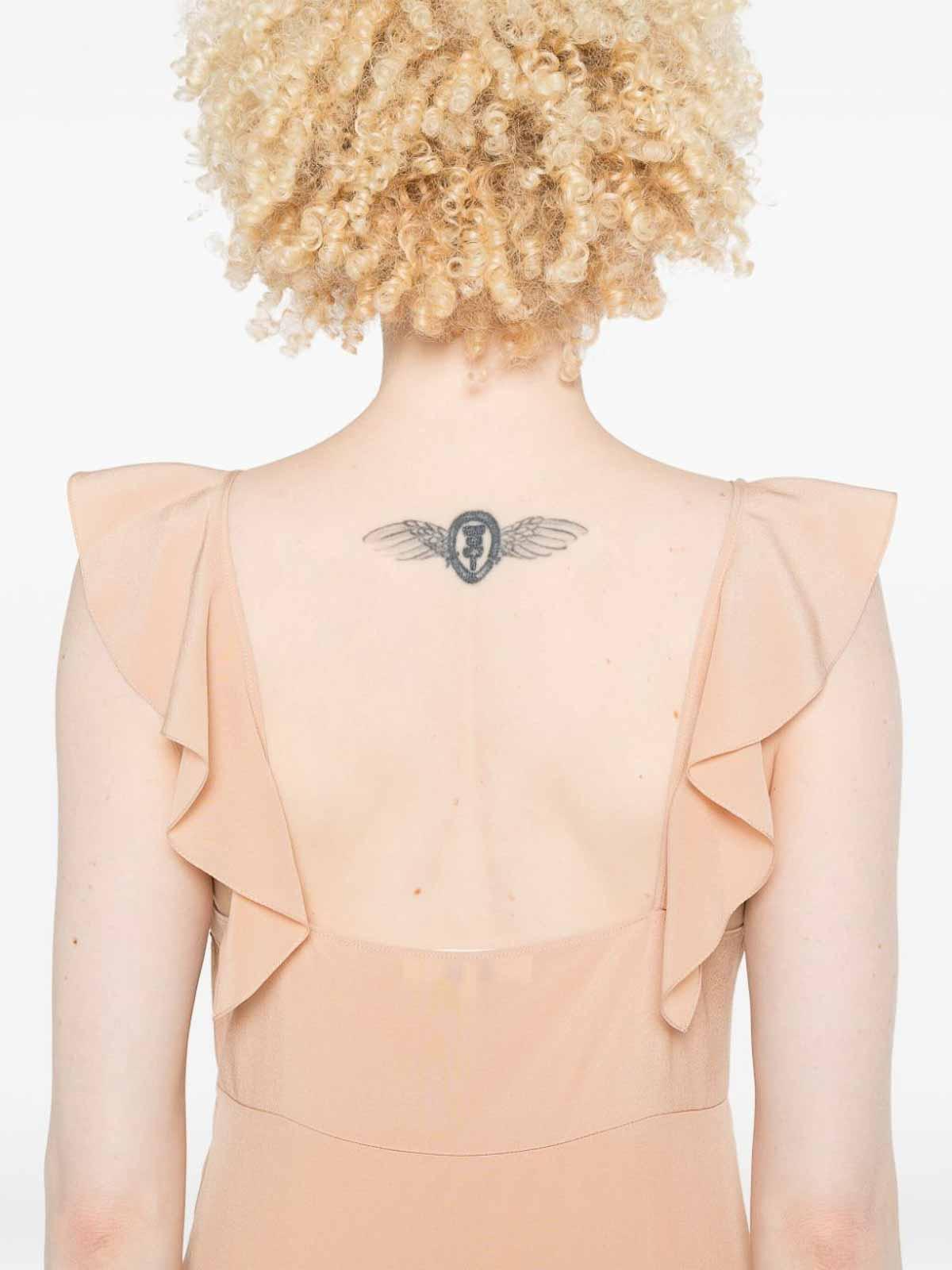 CHLOÉ Long Silk Dress With Flared Skirt And Ruffled Straps In Beige Product Image