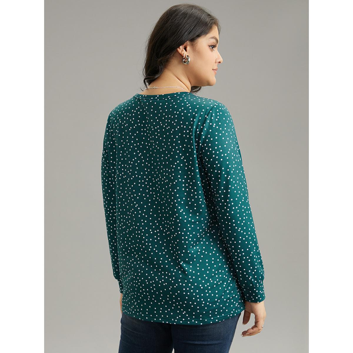 Plus Size Polka Dot Contrast Basic T-shirt Arctic Women Casual Printed Polka Dot Round Neck Dailywear T-shirts BloomChic 14-16/1X Product Image