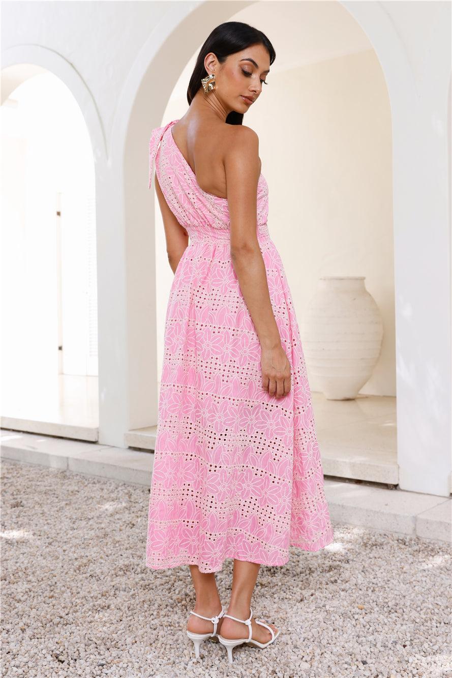 Springtime Chic One Shoulder Midi Dress Pink Product Image