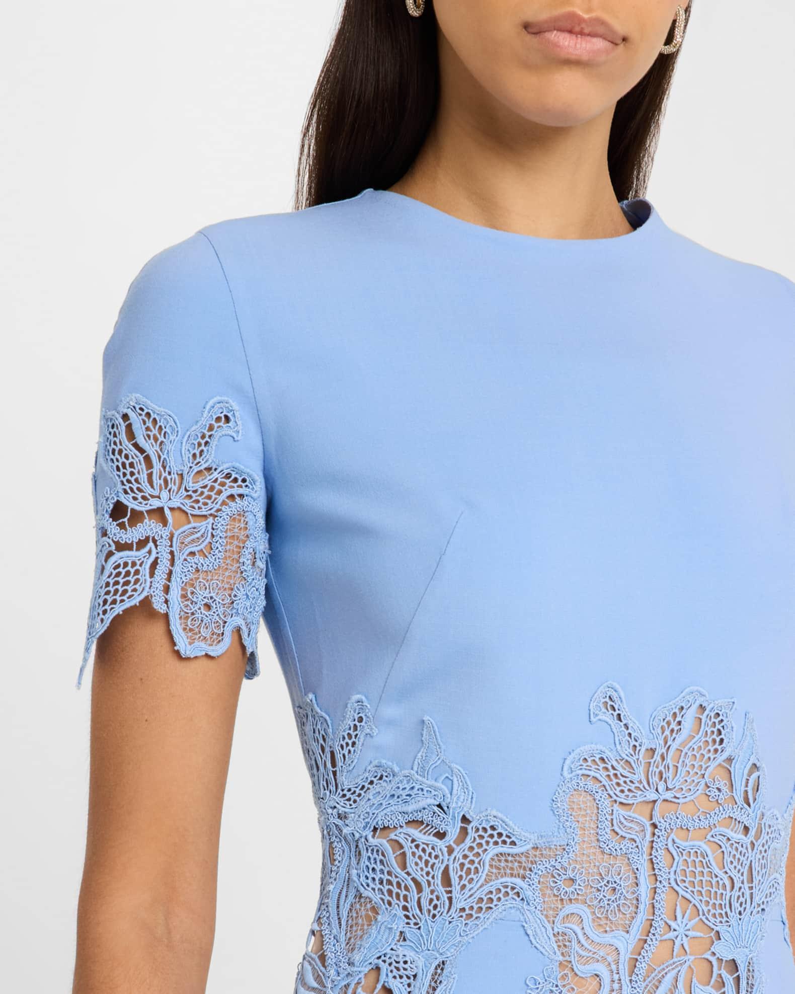 Lace-Inset Short-Sleeve Pencil Dress Product Image